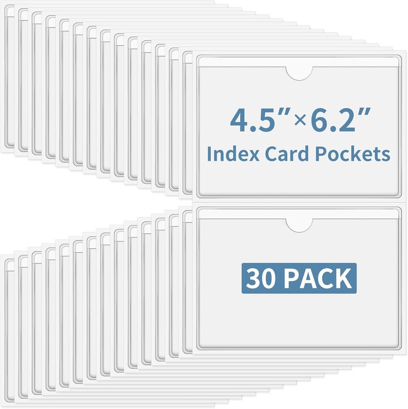 Aixoom 30 Pcs Clear Index Card Pockets, Self-Adhesive Label Pocket for Replaceable Labels with Top Opening, Ideal Index Card Holder for 4x6 Inch Photos, Notes - Image 1